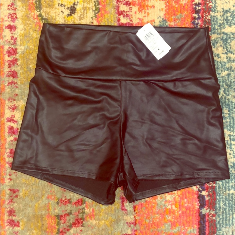 Black leather stretchy shorts